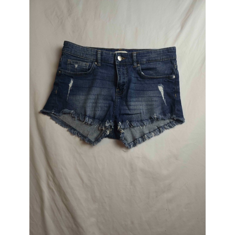H&M Cut Off Denim Shorts Womens 6 Blue Distressed Festival Fringe Raw Hem‎ Y2K